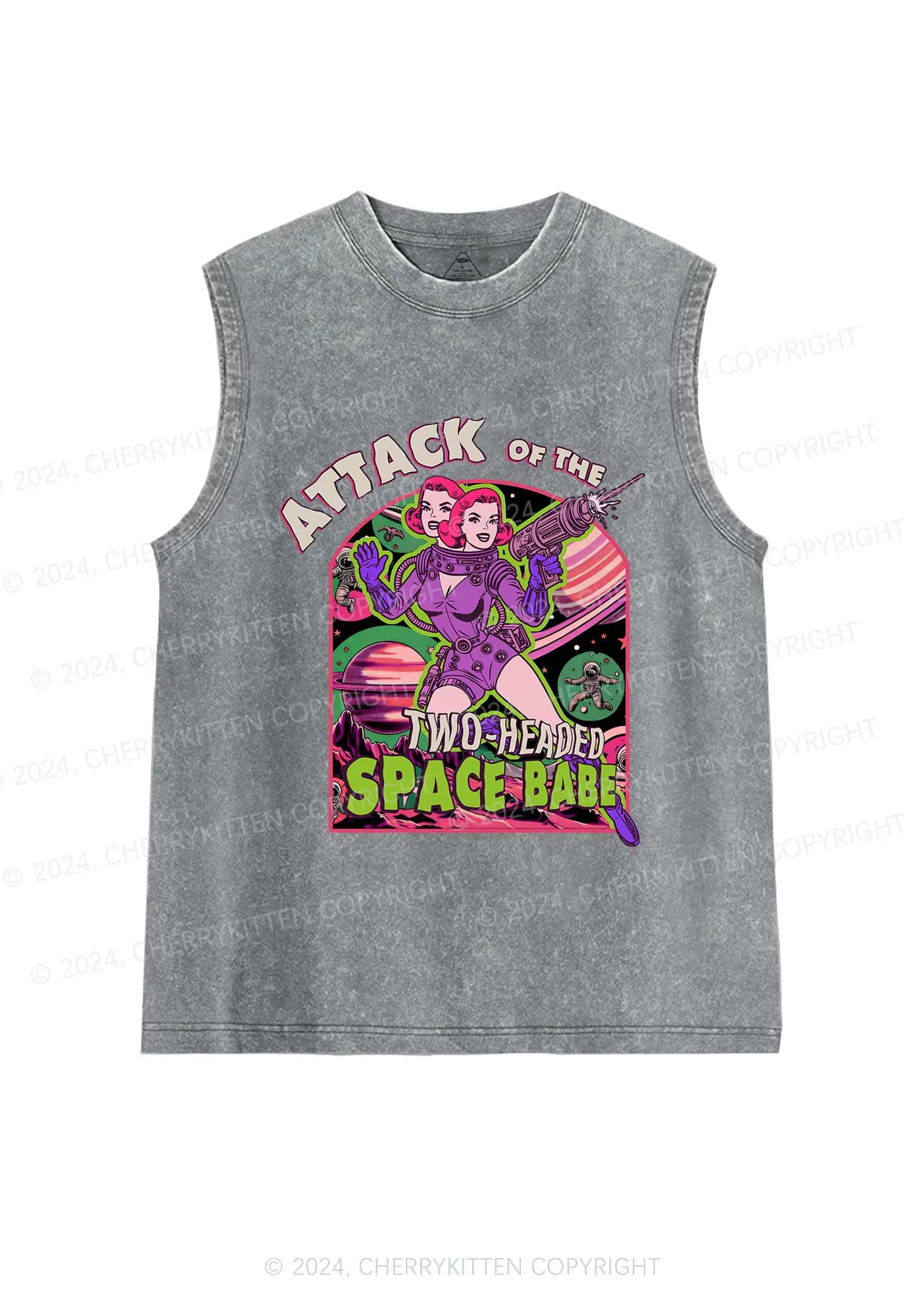 Attack Space Babe Halloween Y2K Washed Tank Cherrykitten
