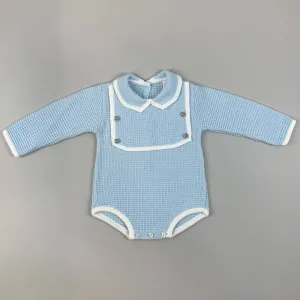 Baby Boy Knitted Romper - Long Sleeves - Blue