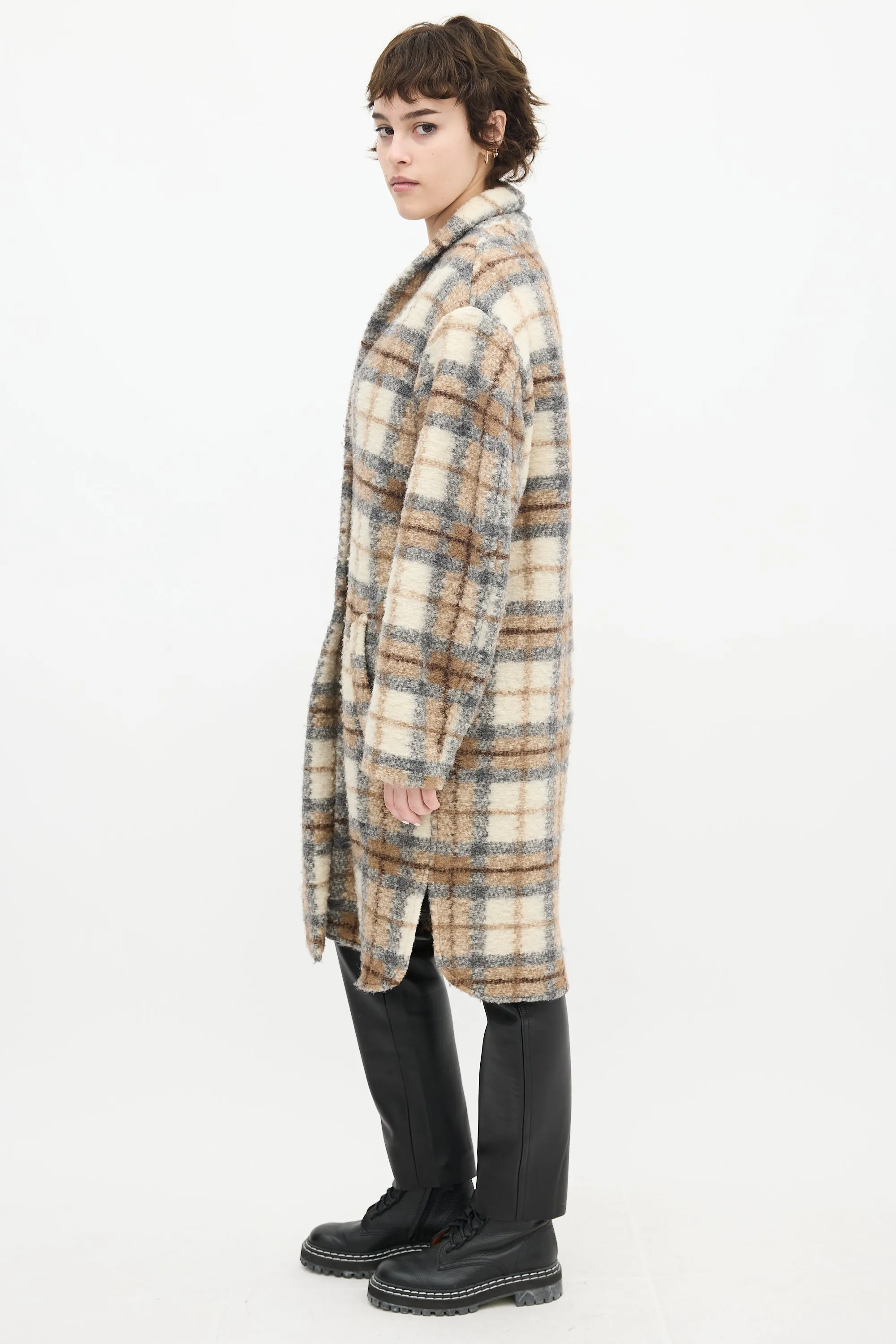 Beige & Multi Wool Plaid Gabriel Coat