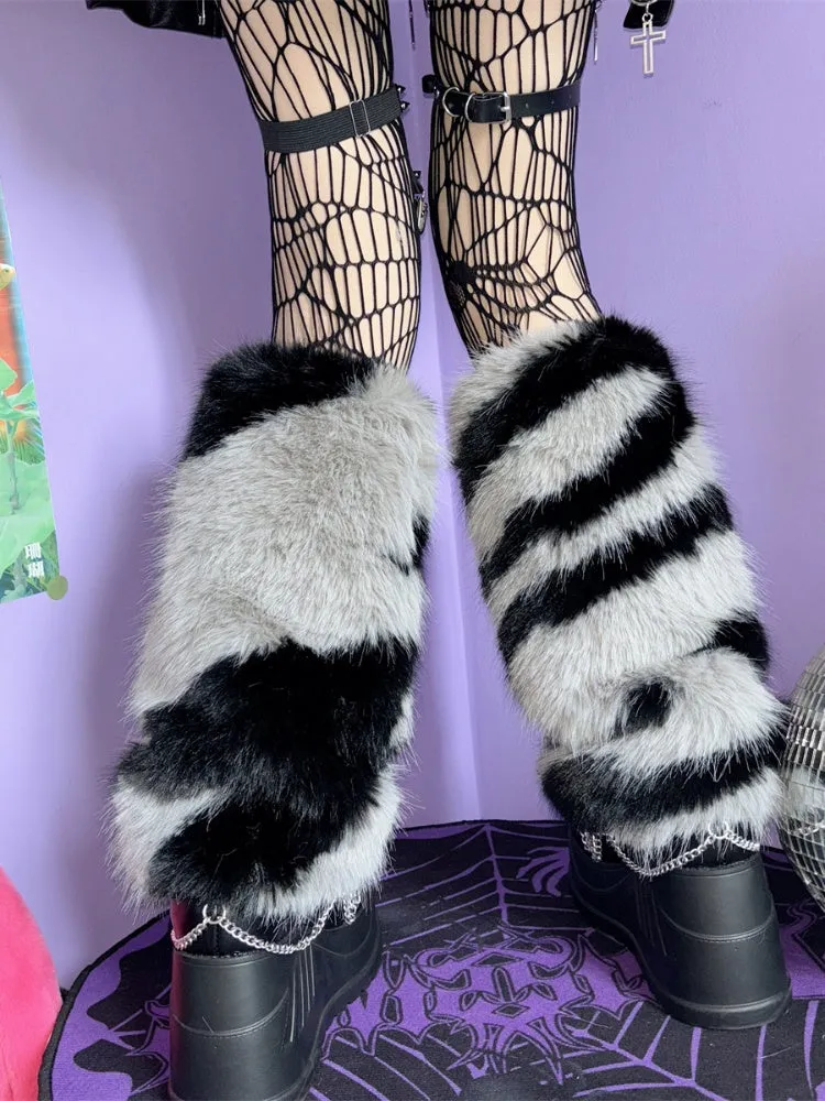 Beige/Grey Y2K Zebra Stripes Pattern 40CM Leg Warmers