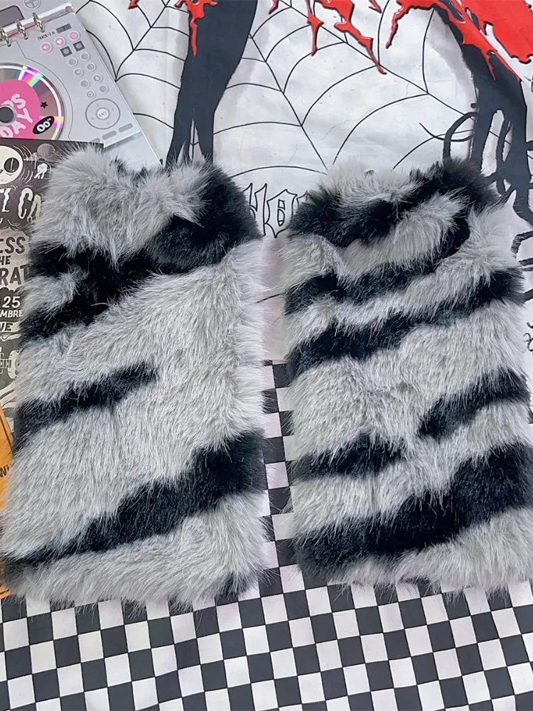 Beige/Grey Y2K Zebra Stripes Pattern 40CM Leg Warmers