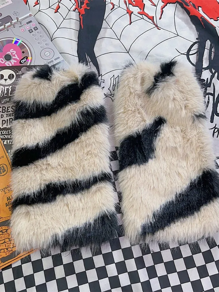 Beige/Grey Y2K Zebra Stripes Pattern 40CM Leg Warmers
