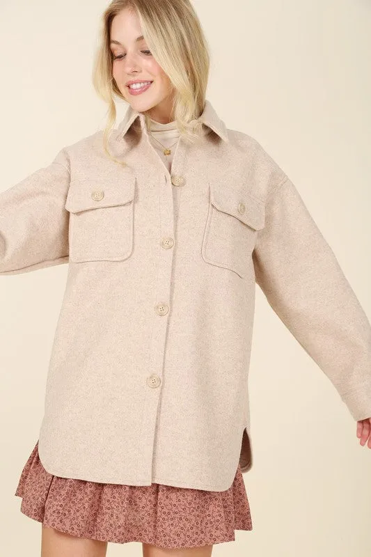 Cozy Button down shacket with pockets