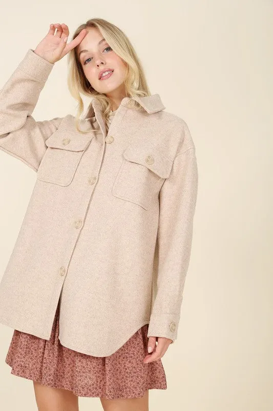 Cozy Button down shacket with pockets