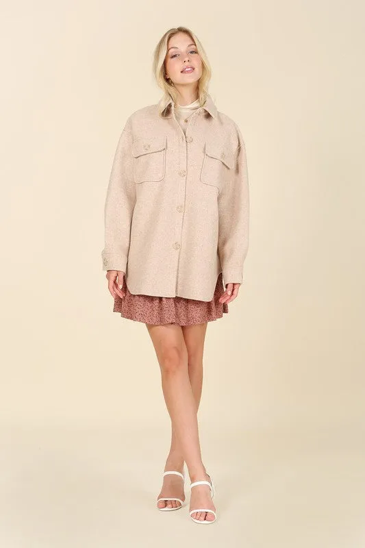 Cozy Button down shacket with pockets