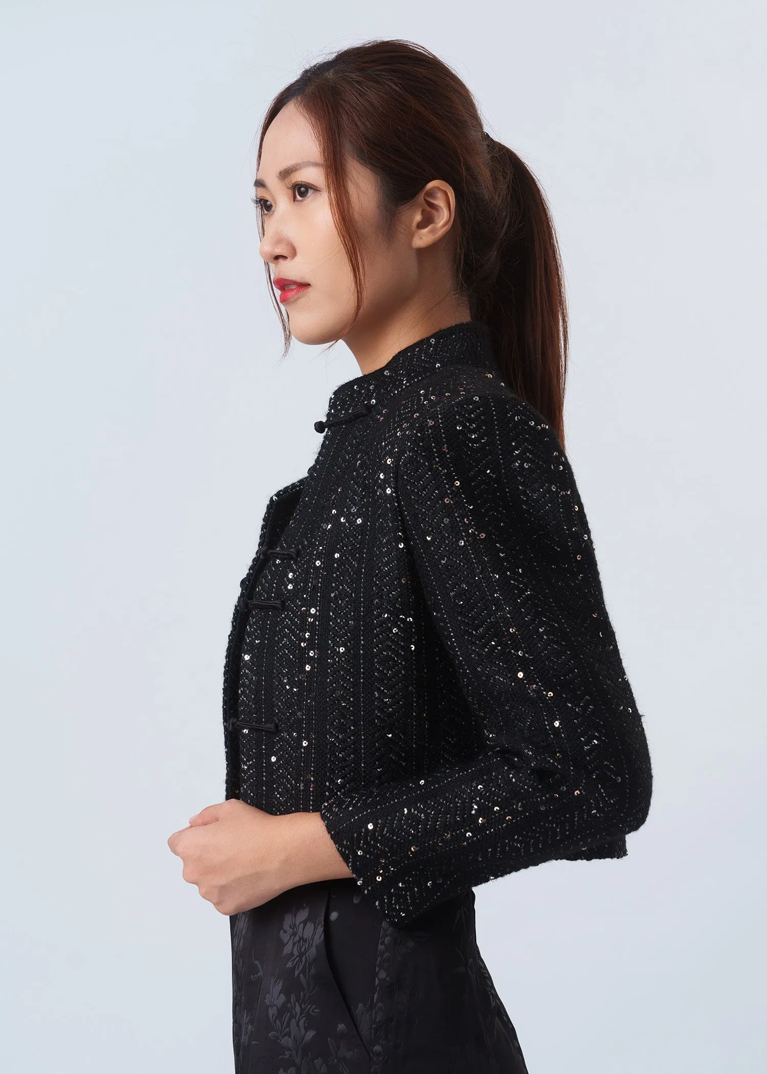 Cropped Tweed Tang Jacket (Black/ Gold)