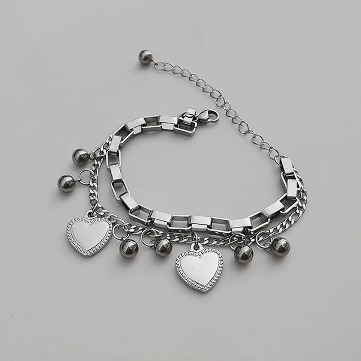 Double Chain Metal Hearts Bracelet