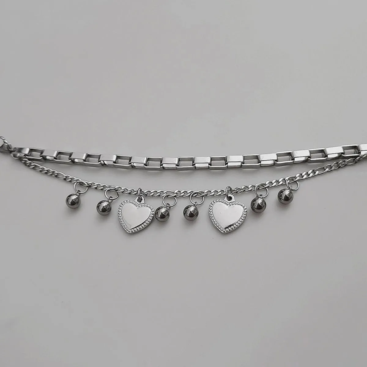Double Chain Metal Hearts Bracelet