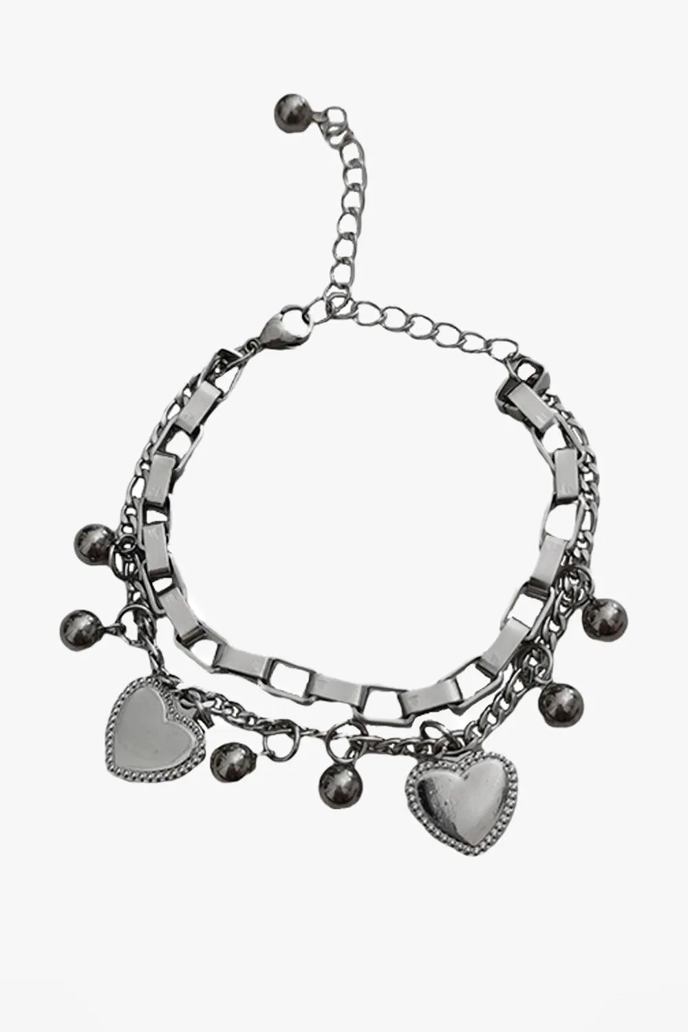 Double Chain Metal Hearts Bracelet
