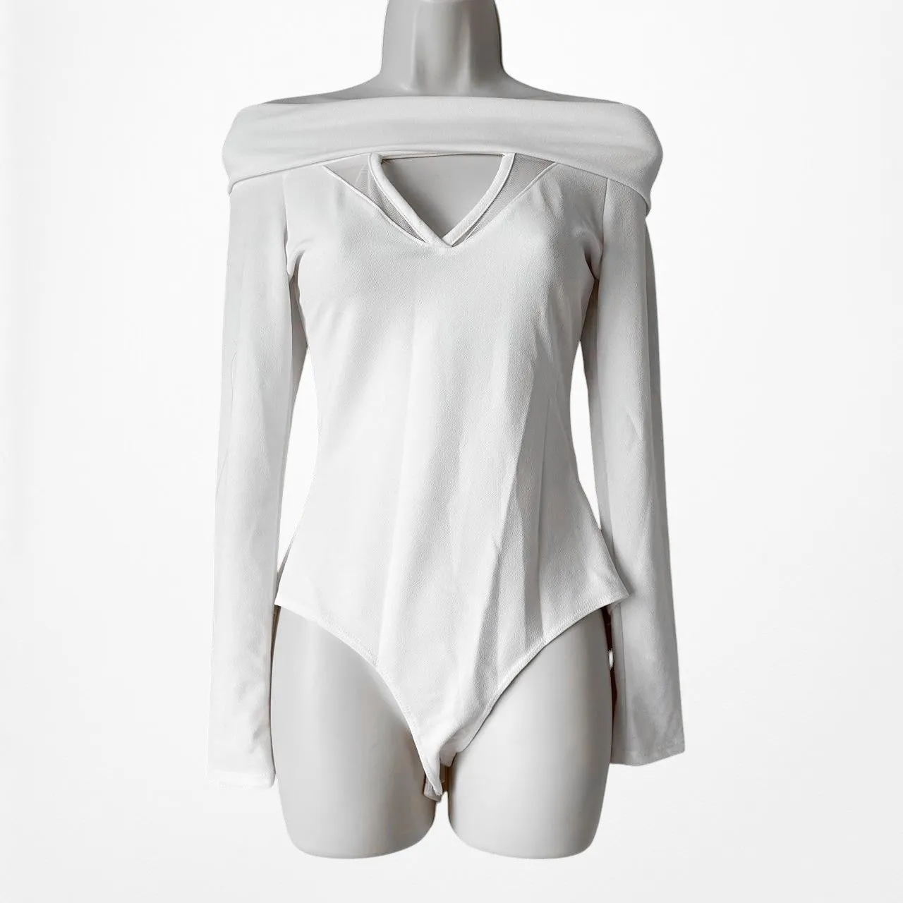 Fashion Nova White Off The Shoulder Long Sleeve Blouse Top Size S/M