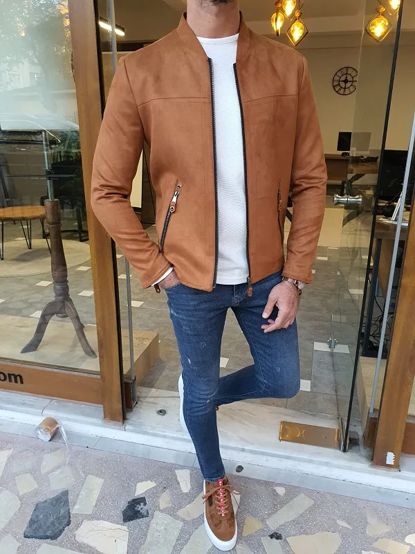 GentWith Edmond Brown Slim Fit Suede Coat - GENT WITH