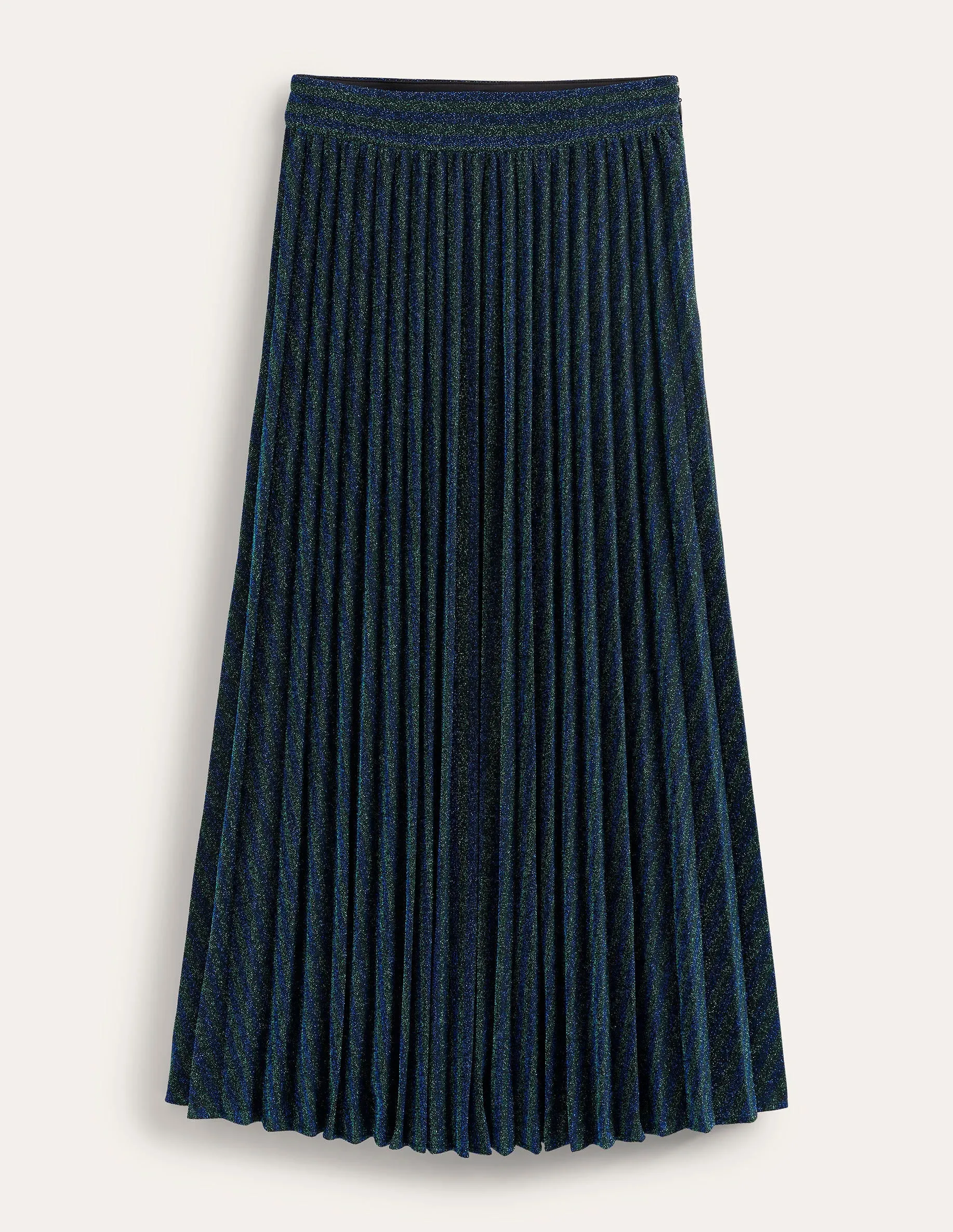 Jersey Metallic Pleated Skirt-Green / Navy Stripe