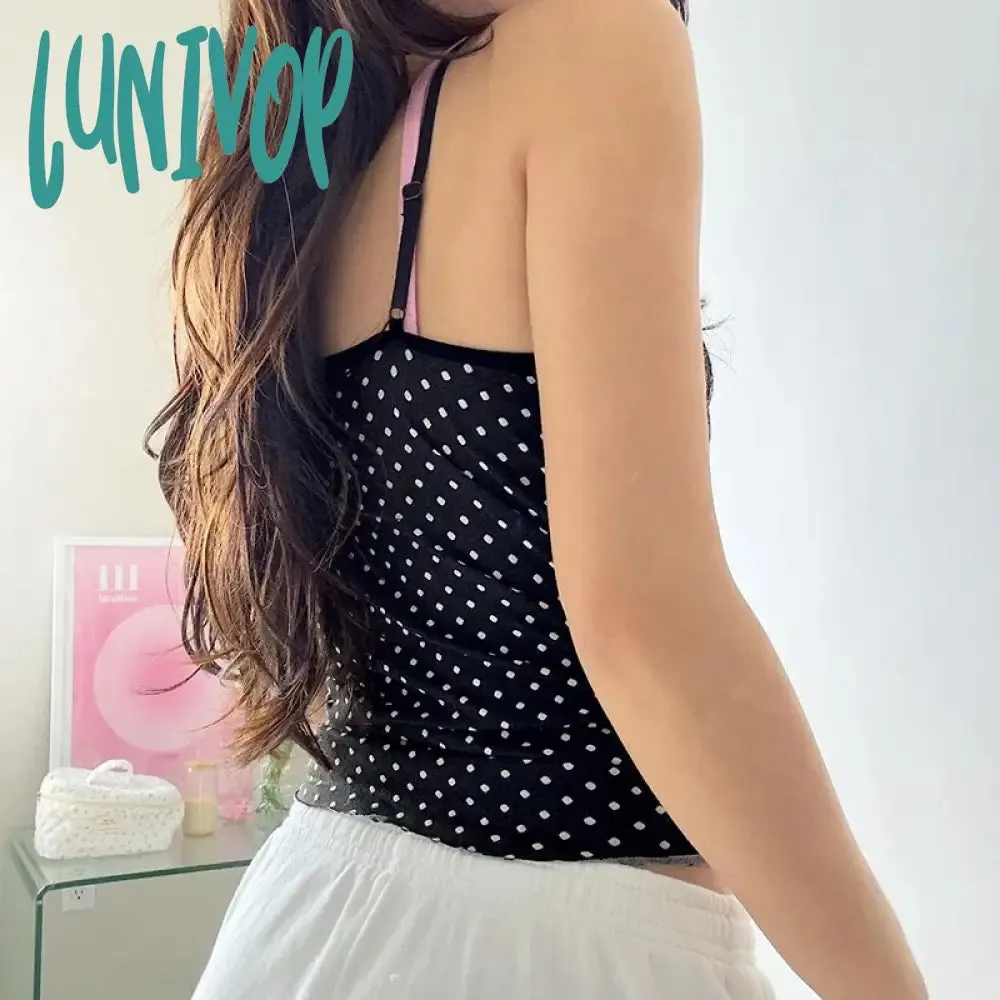 Lunivop Casual Lace Trim Lace Trim Camis Top Sexy Slim Slash Neck Sleeveless Tank Tops Women 2024 Summer Fashion Streetwear Lady