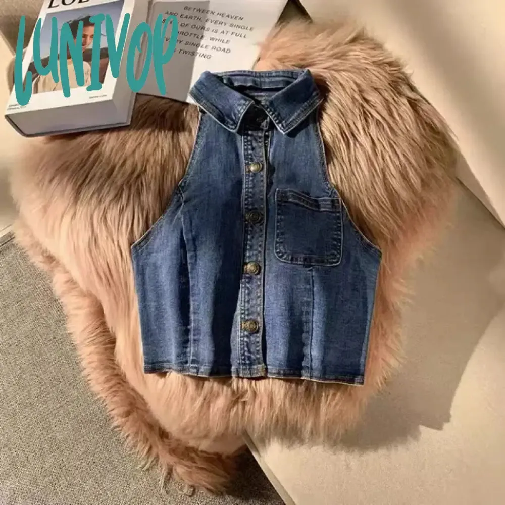 Lunivop Chic Fashion Women Streetwear Y2k Hollow Design Denim Tank Tops  Summer Sexy Backless Sleeveless Cropped Shirt Ropa Mujer