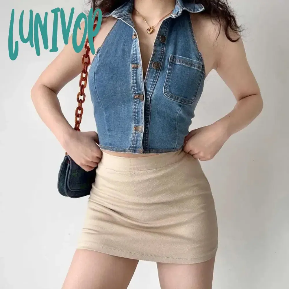 Lunivop Chic Fashion Women Streetwear Y2k Hollow Design Denim Tank Tops  Summer Sexy Backless Sleeveless Cropped Shirt Ropa Mujer
