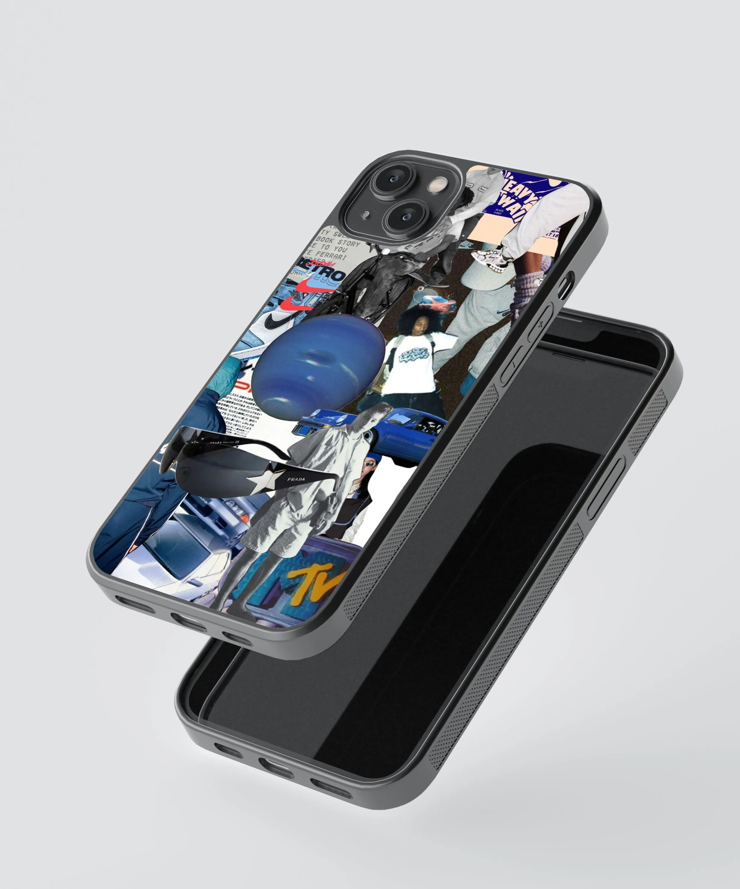 Retro Blue Y2K Glass Phone Case Cover