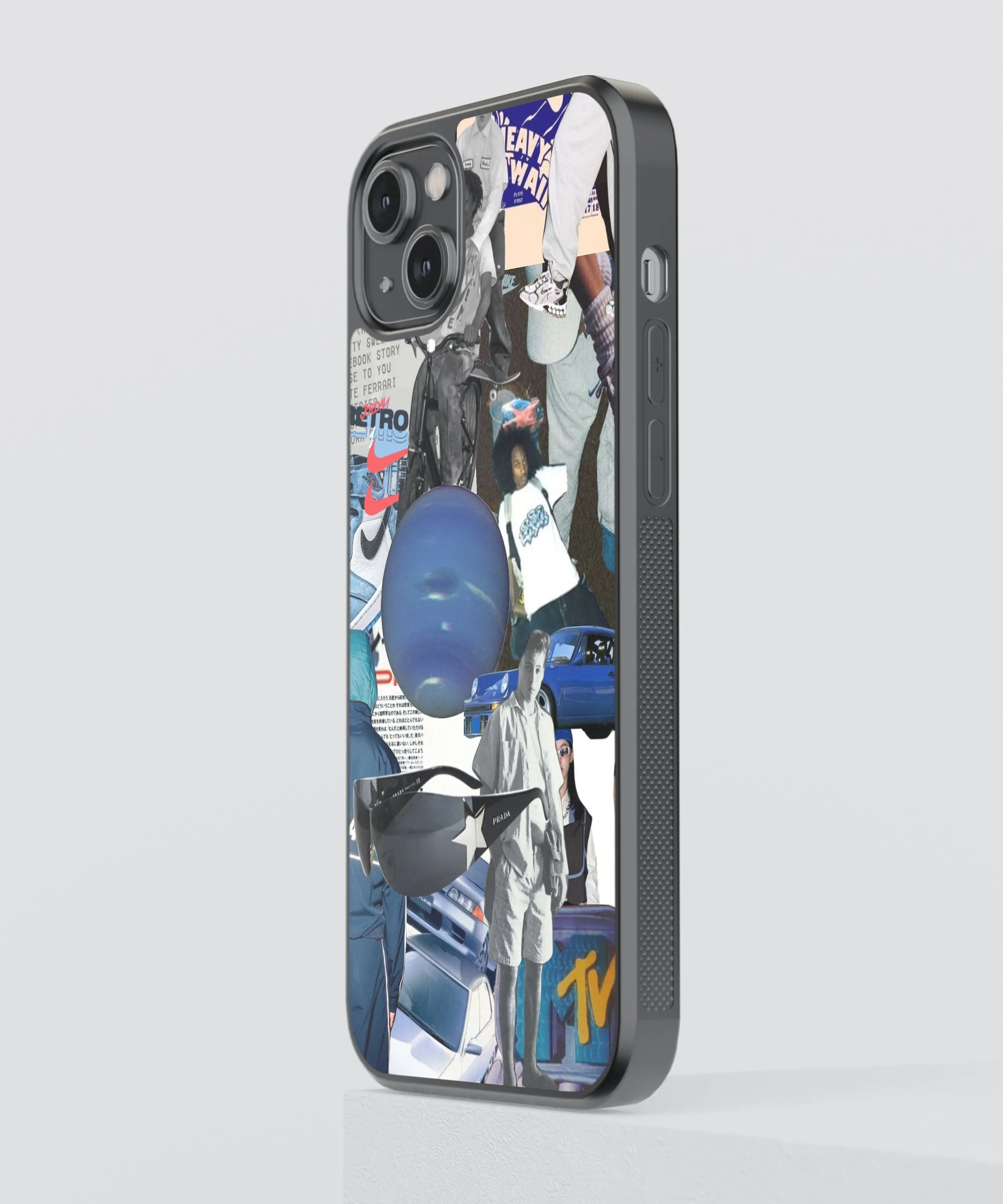 Retro Blue Y2K Glass Phone Case Cover
