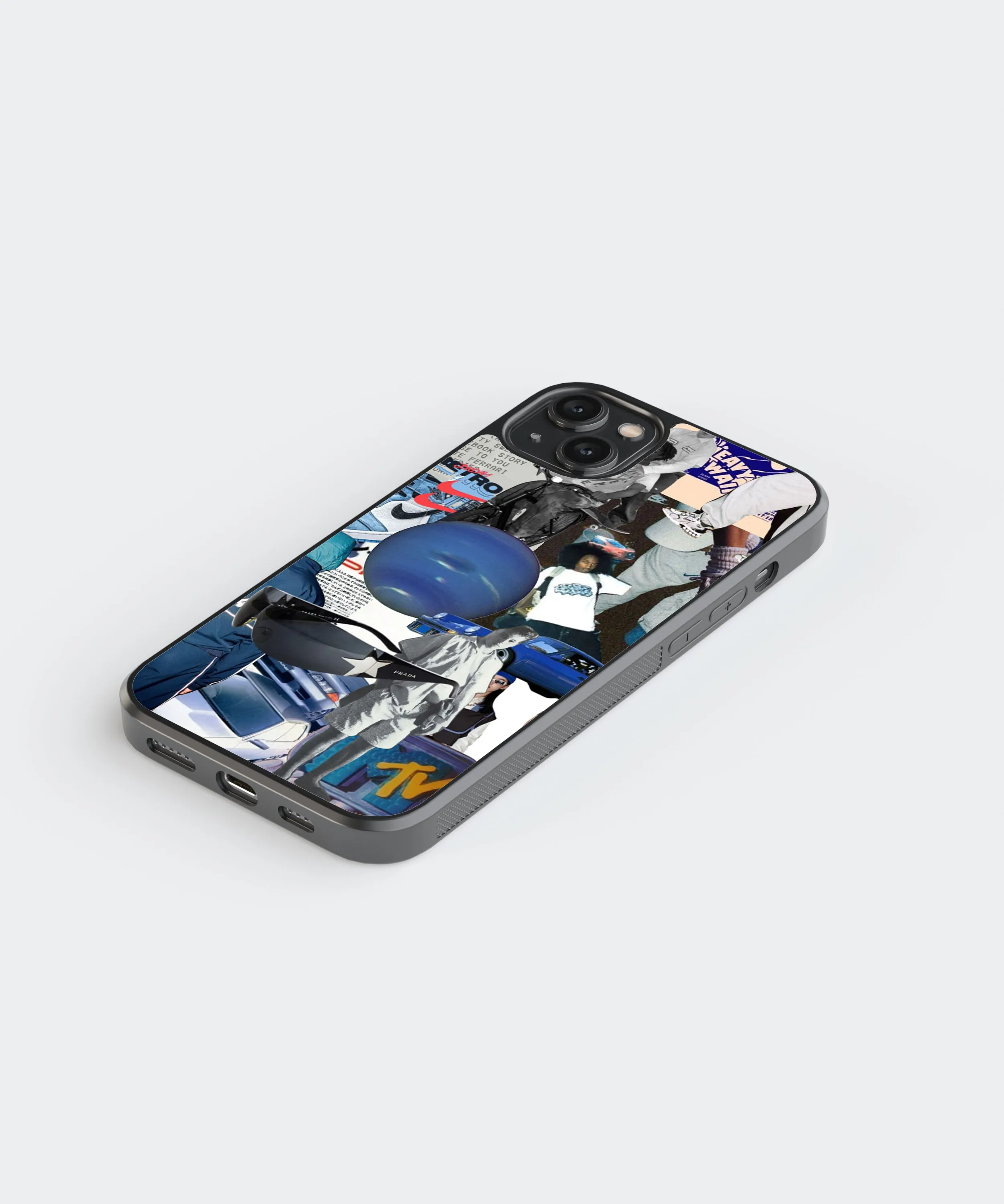 Retro Blue Y2K Glass Phone Case Cover