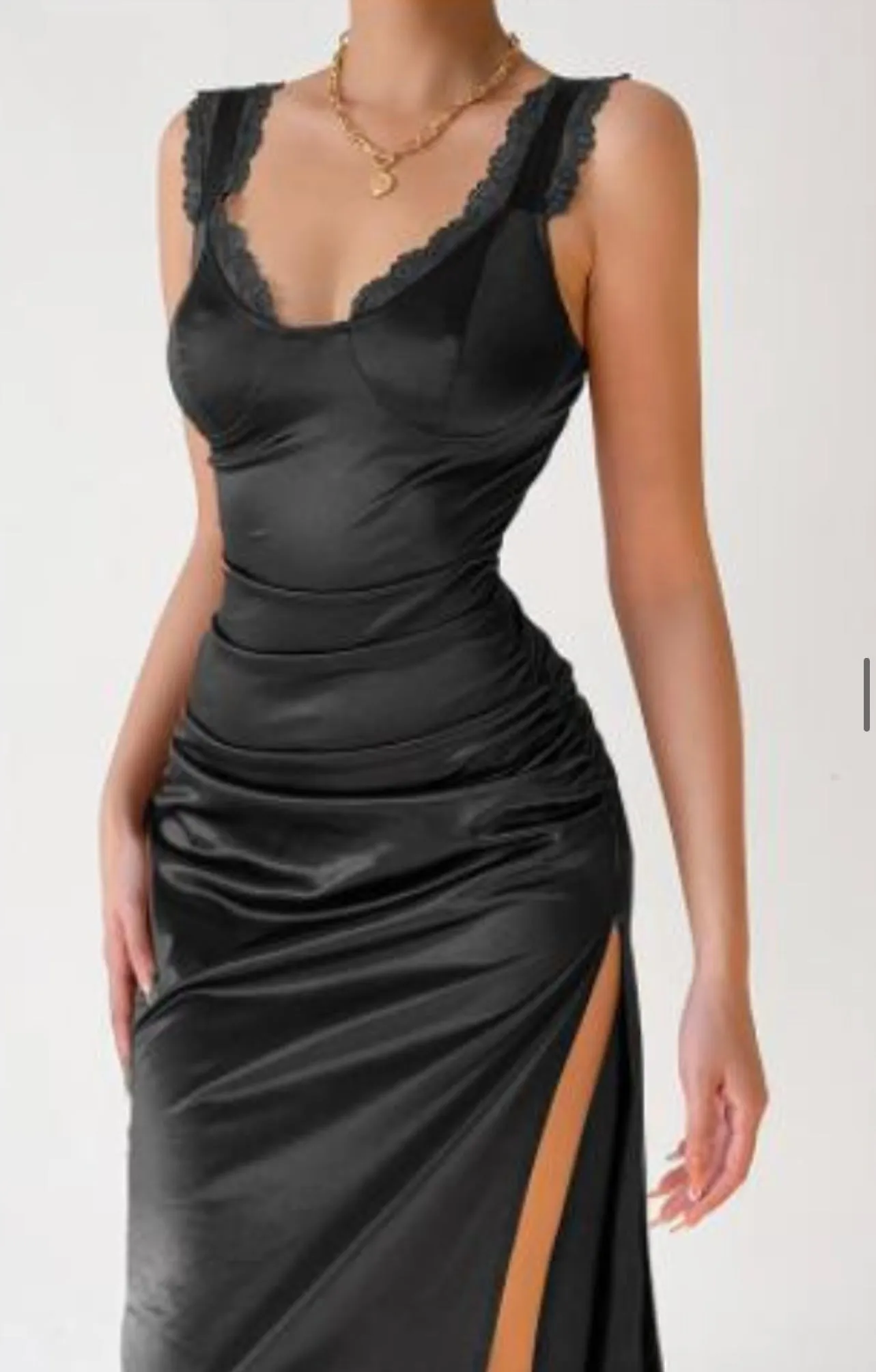 Satin Laced – Paneled Slit Slip Dress