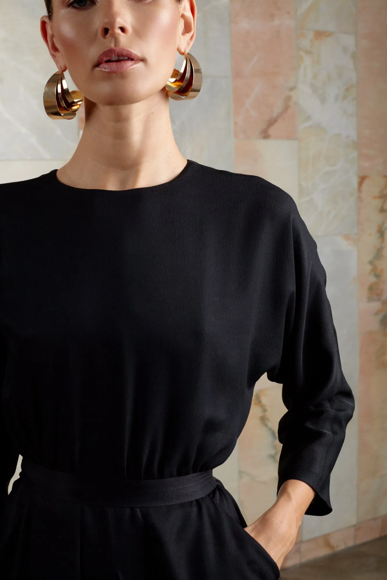TILDA black pleated dress with pockets