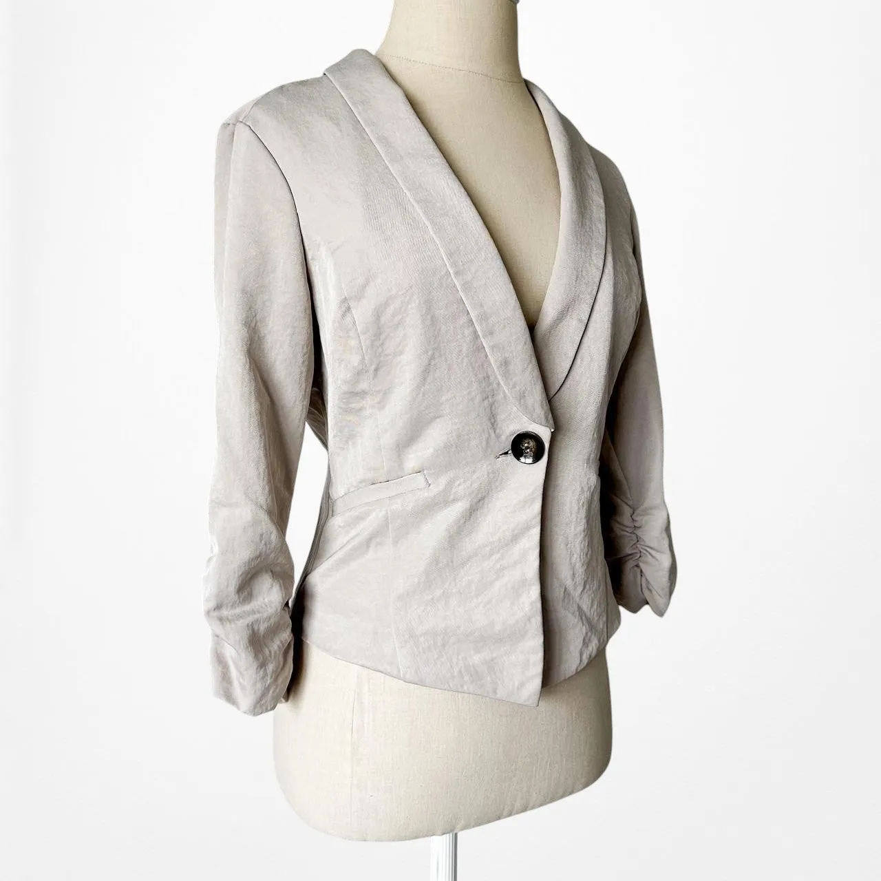 Vintage Charlotte Russe Brown Beige Button Front Cropped Blazer Jacket Size S