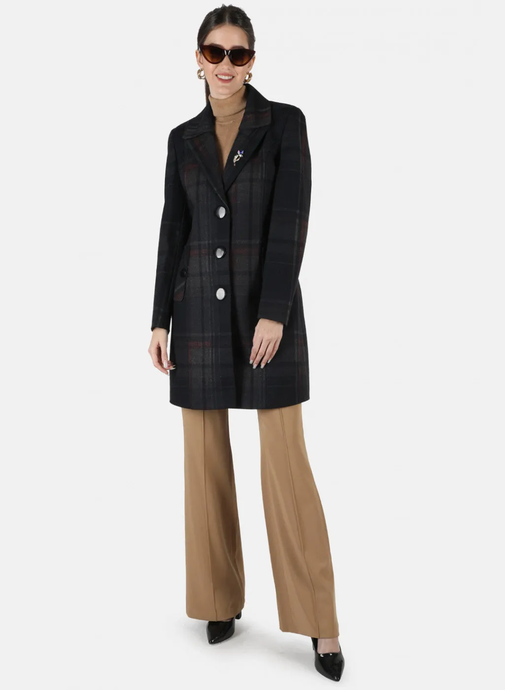 Women Black Check Coat
