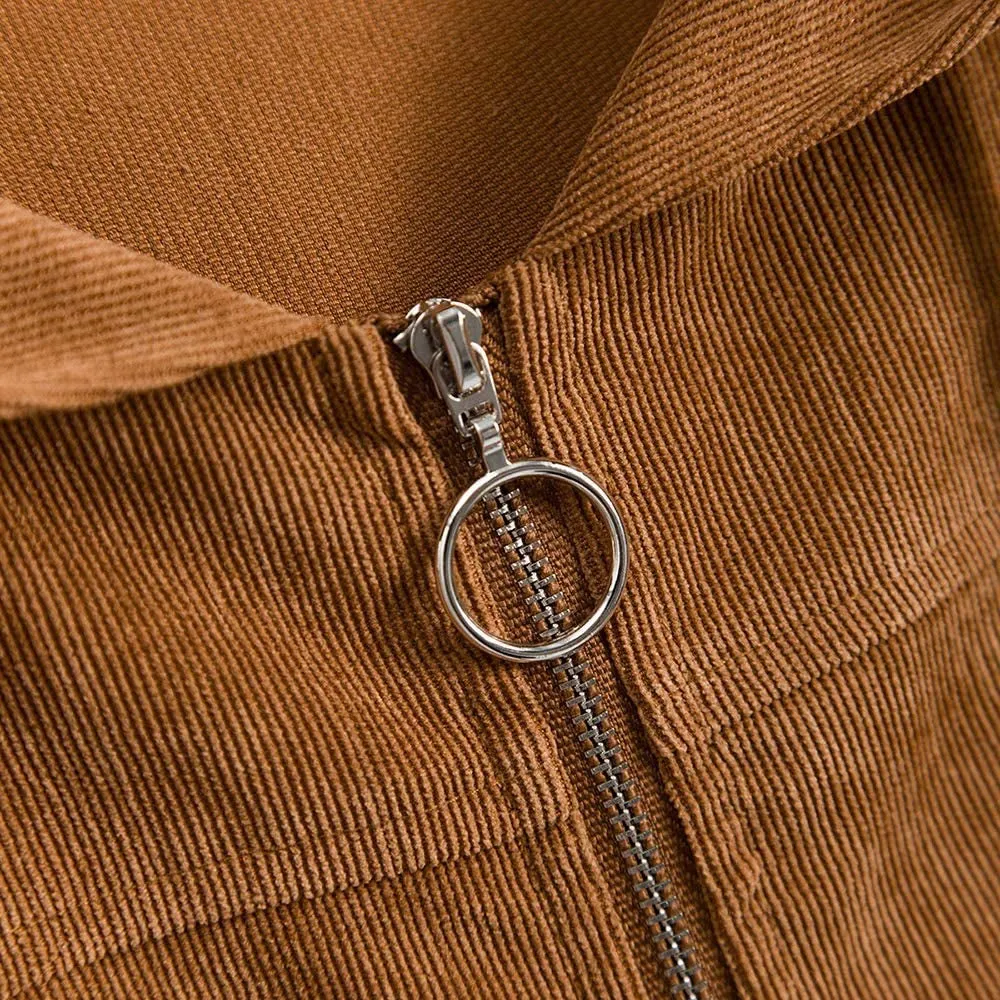 Women's Corduroy Cropped Jacket with Pockets