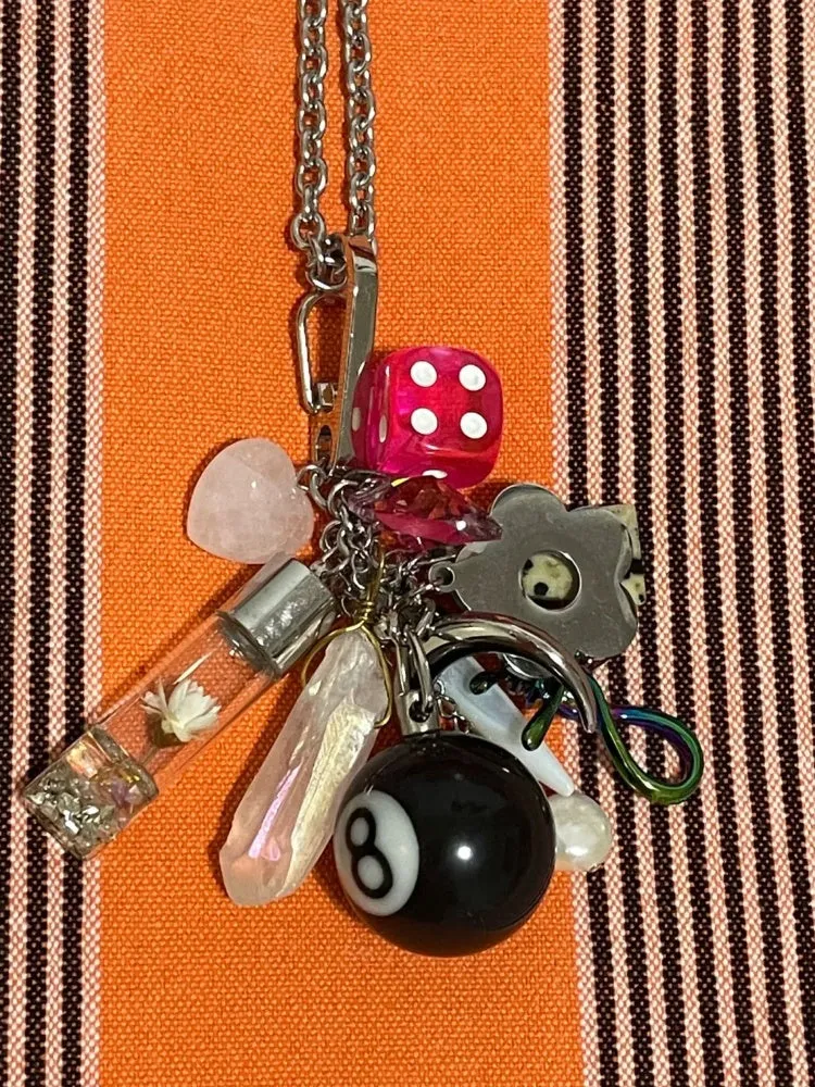 Y2K Silver Dice Billiards Ball Charm Keychain