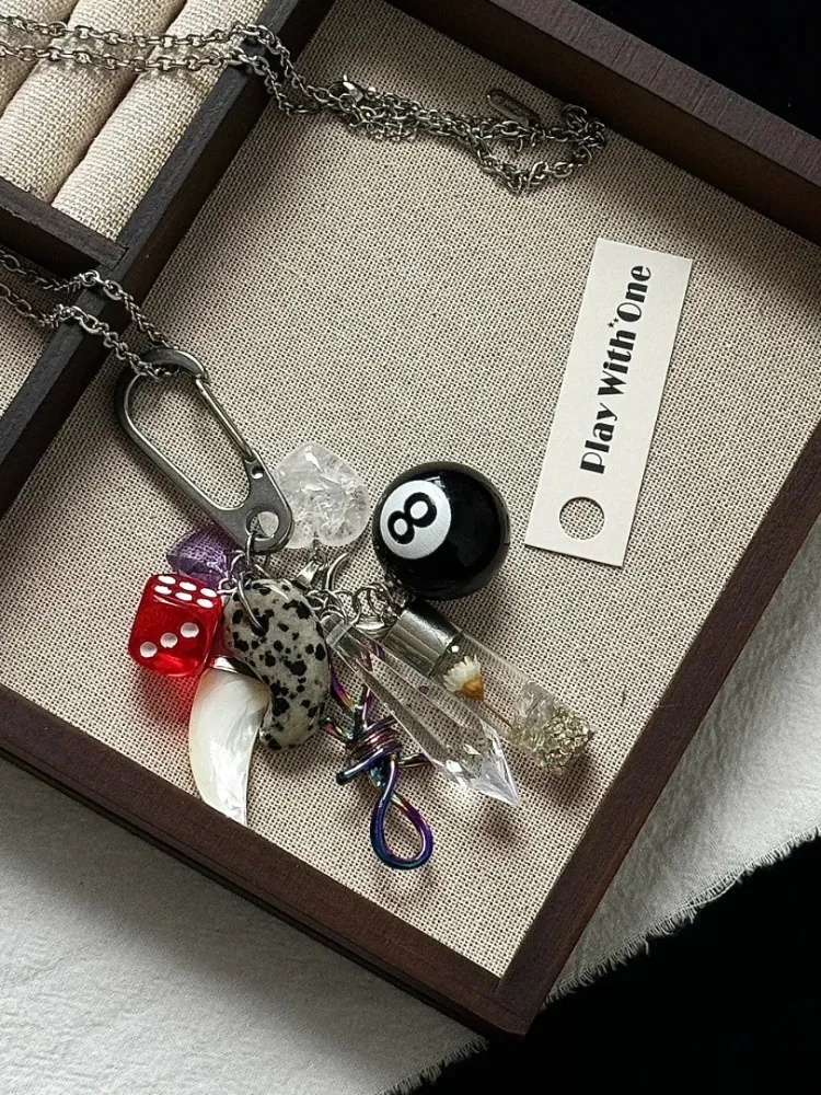 Y2K Silver Dice Billiards Ball Charm Keychain