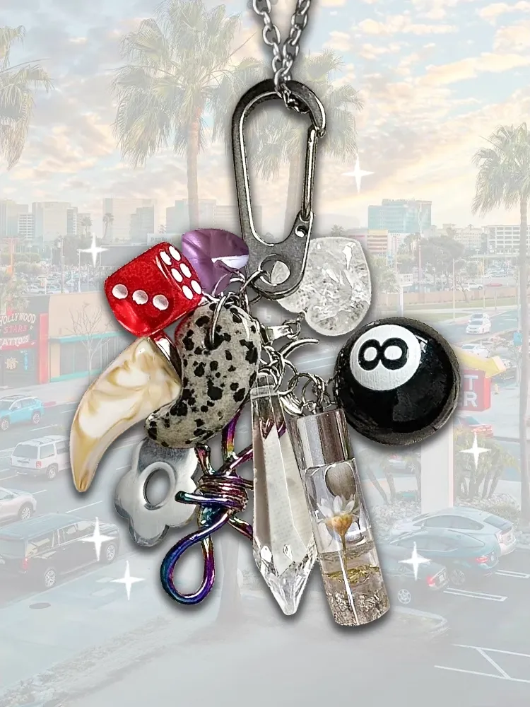 Y2K Silver Dice Billiards Ball Charm Keychain