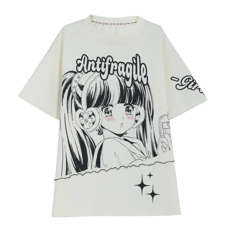 Y2K Style Manga Girl Print T-shirt
