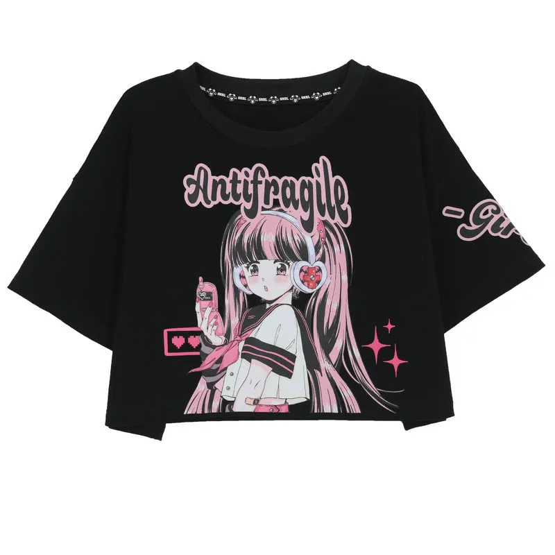 Y2K Style Manga Girl Print T-shirt
