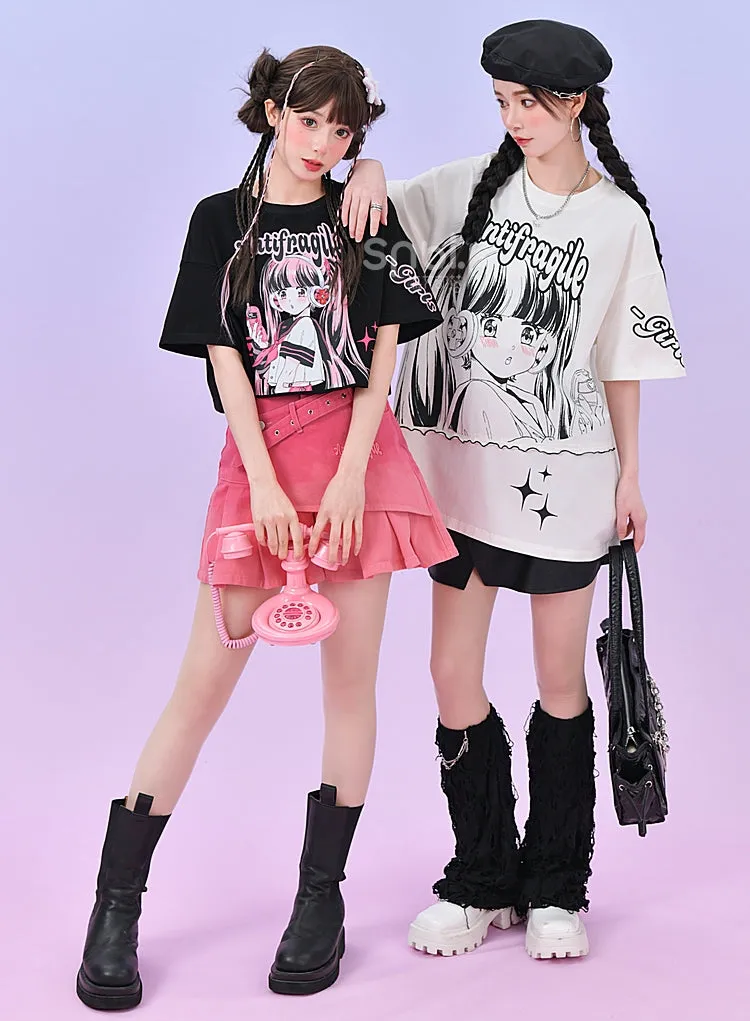 Y2K Style Manga Girl Print T-shirt
