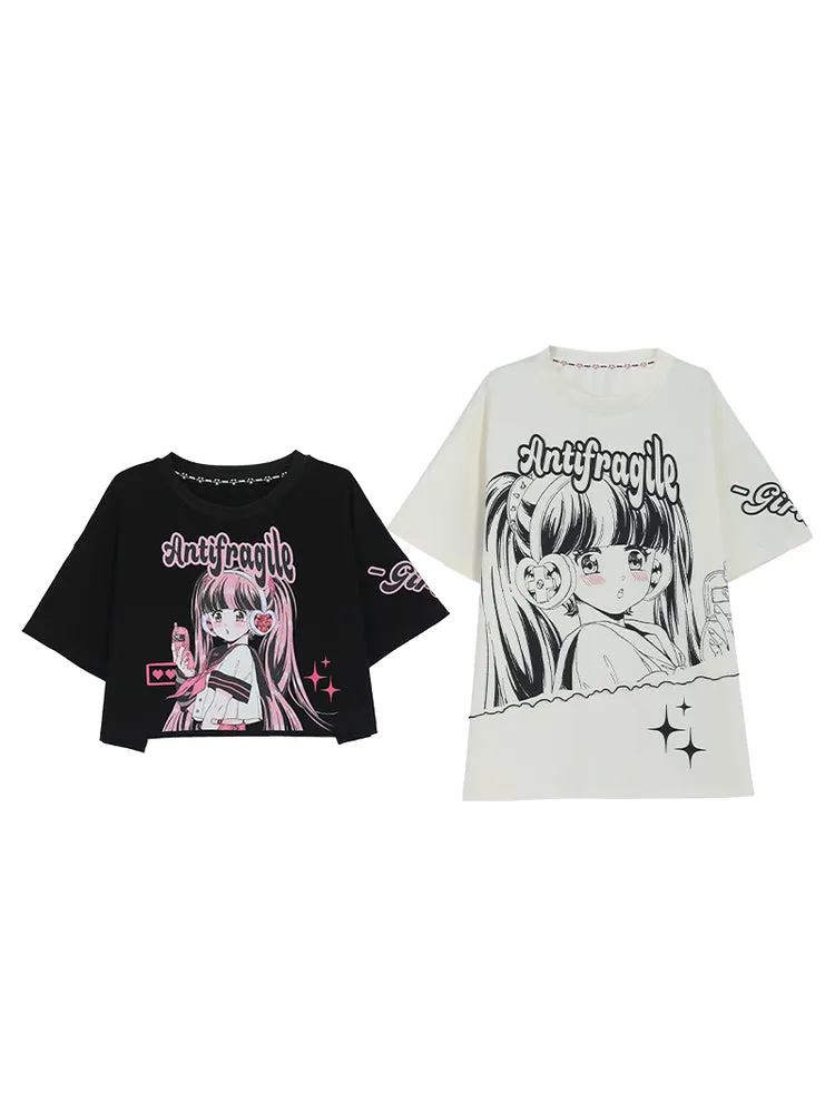 Y2K Style Manga Girl Print T-shirt