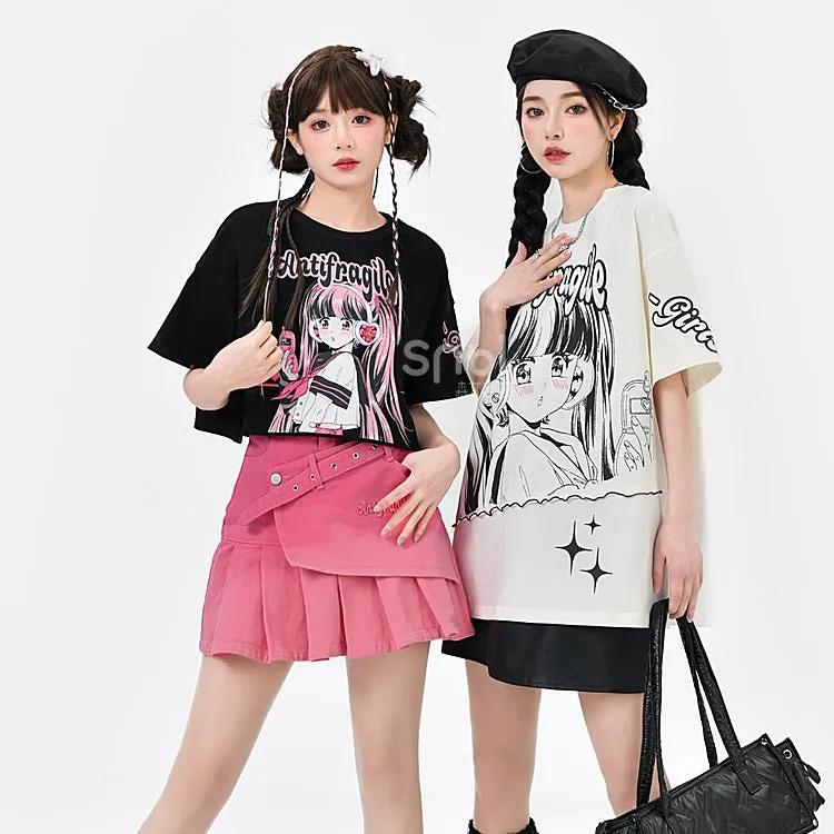 Y2K Style Manga Girl Print T-shirt