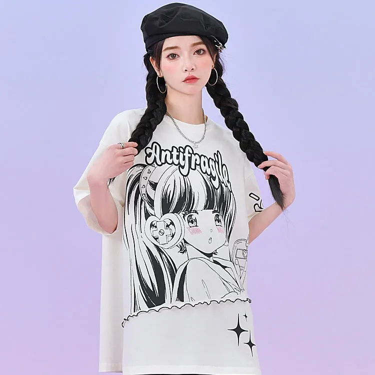 Y2K Style Manga Girl Print T-shirt